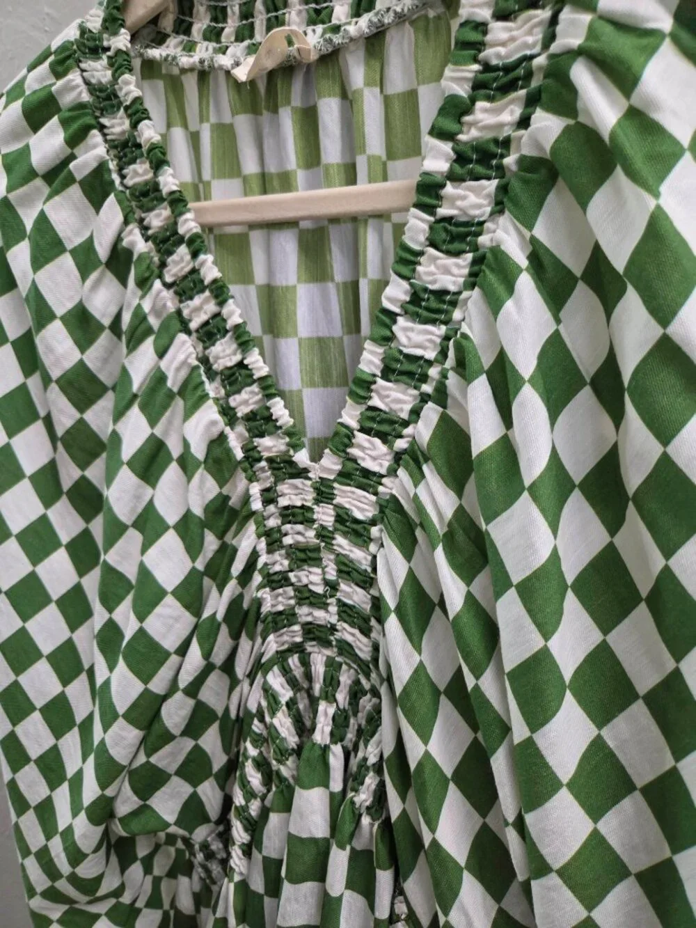 D42. Green Checkered Smocked‎ Dress